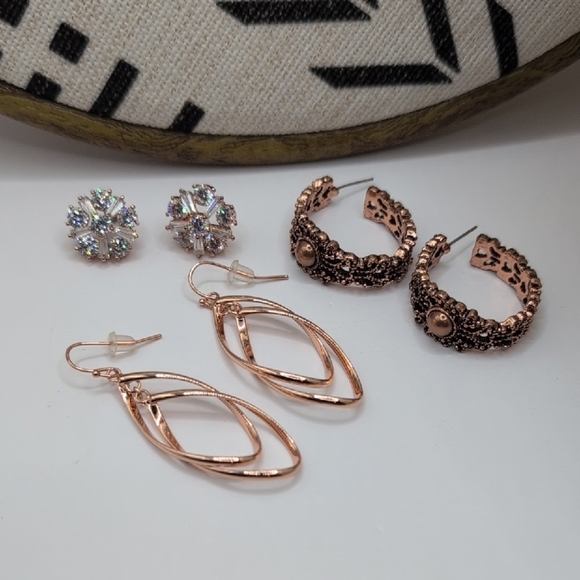 Elegant Rose Gold and Silver Earrings Set - Picture 1 of 3